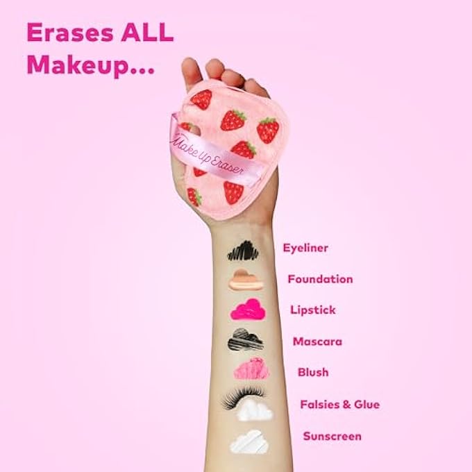 Makeup Eraser الأصلي ، مجموعة 7 أيام ، امسح كل المكياج باستخدام الماء فقط ، بما في ذلك الماسكارا المقاومة للماء ، كحل العين ، الأساس ، أحمر الشفاه ، واقي الشمس ، والمزيد! حقول الفراولة ، 7 قطع. - Image 3